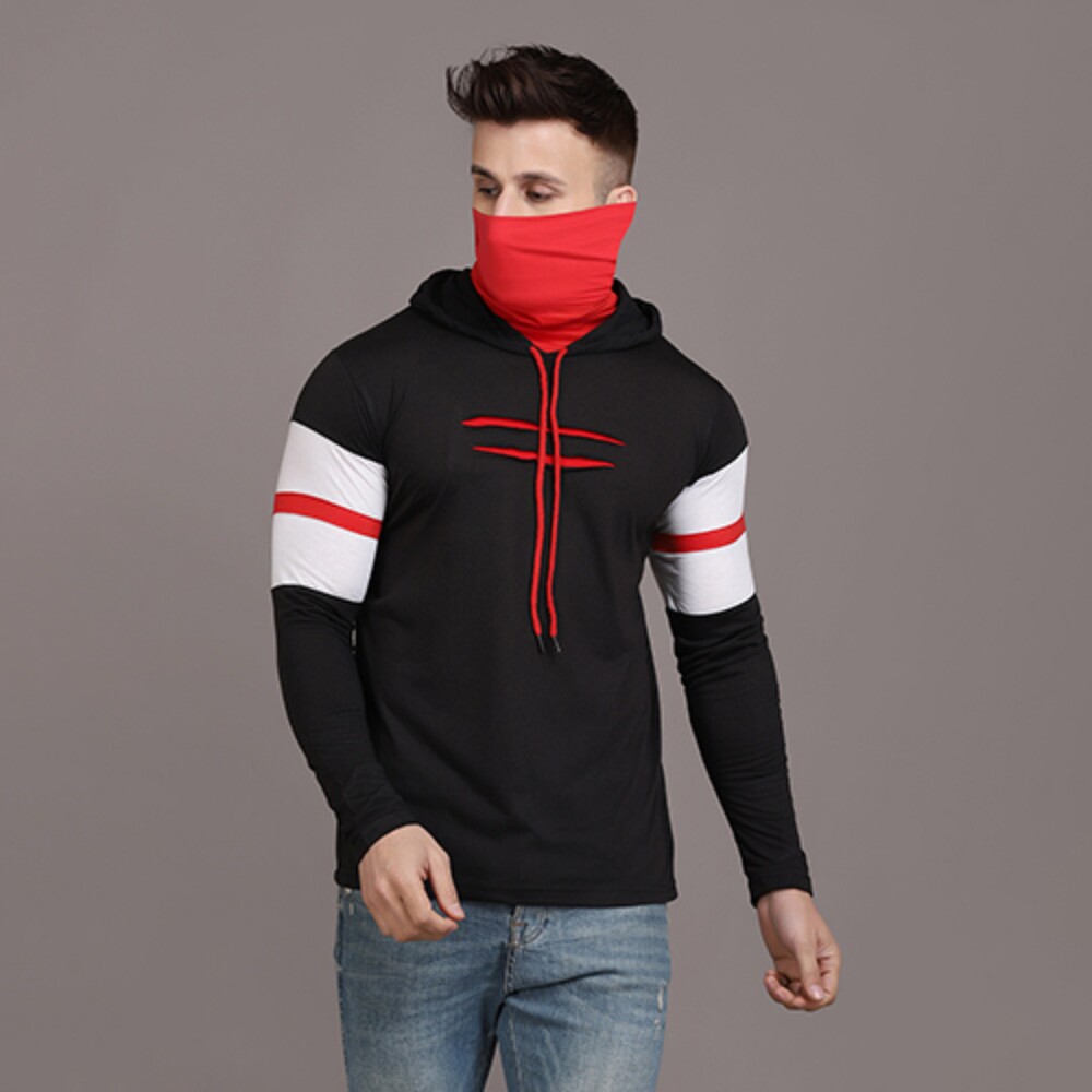 Mens SK MSK Cut 1 Strip Black Red Hoode T-Shirt