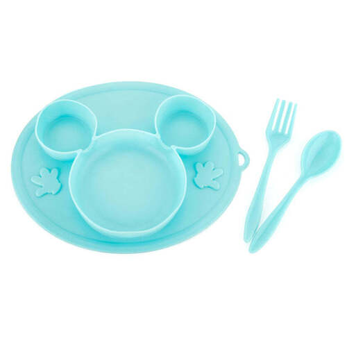 Silicon Micky Plate with 1 Spoon and 1 Fork For Kids (5210)