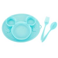 Silicon Micky Plate With 1 Spoon And 1 Fork For Kids (5210) - Silicone Material, 24x20x3 Cm Size, Multi/assorted Color | Includes Fun Micky Design, Perfect For Kids' Meals