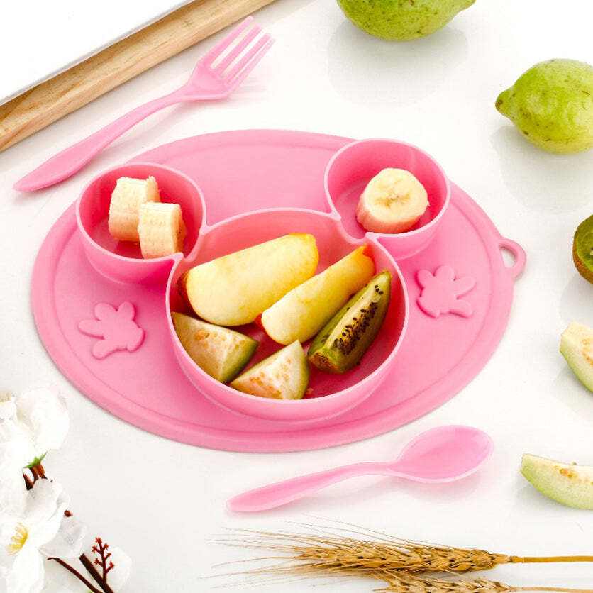 Silicon Micky Plate with 1 Spoon and 1 Fork For Kids (5210)