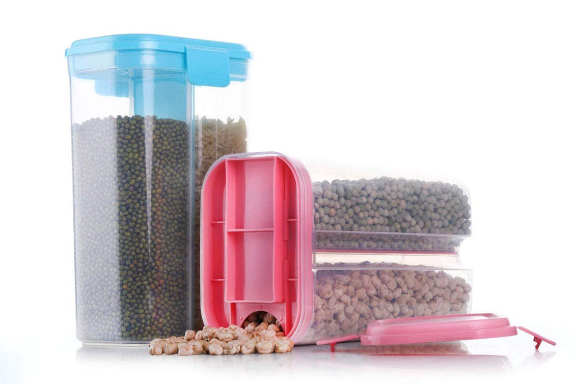 Plastic 2 Sections Air Tight Transparent Food Grain Cereal Storage Container (2 ltr) (2147)