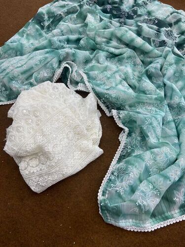 Zomator prisam Georgett ciply blouse white Saree