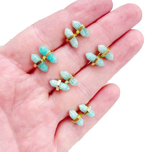 Amazonite Gemstone 11x5mm Double Point Sterling Silver Gold Vermeil Stud