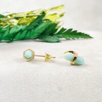 Amazonite Gemstone 11x5mm Double Point Sterling Silver Gold Vermeil Stud
