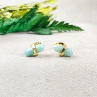 Amazonite Gemstone 11x5mm Double Point Sterling Silver Gold Vermeil Stud