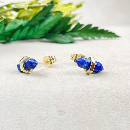 Lapis Lazuli Gemstone 11x5mm Double Point Sterling Silver Gold Vermeil Stud