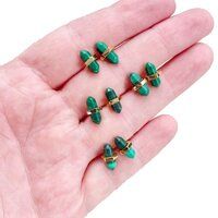 Malachite Gemstone 11x5mm Double Point Sterling Silver Gold Vermeil Stud