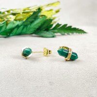 Malachite Gemstone 11x5mm Double Point Sterling Silver Gold Vermeil Stud