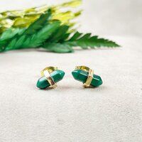 Malachite Gemstone 11x5mm Double Point Sterling Silver Gold Vermeil Stud