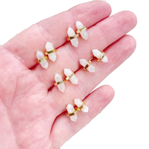 Rainbow Moonstone Gemstone 11x5mm Double Point Sterling Silver Gold Vermeil Stud