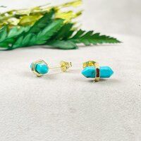 Turquoise Gemstone 11x5mm Double Point Sterling Silver Gold Vermeil Stud