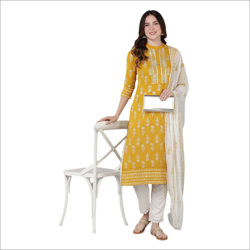 Pant Dupatta Kurti Set - Color: Mustard