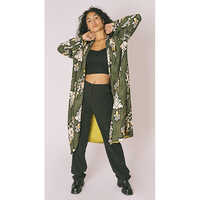 Floral Print Open Front Ladies Shrug - Organic Cotton Fabric, Customized Size Available | Normal Warm Degree, Washable, Breathable, Full Sleeves, Green-multicolour Options