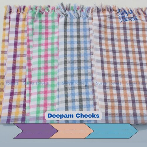 Deepam Checks Cotton Bath Towels 30 x 60 inches 180g - Multicolor, Soft & Quick Dry, Water Absorbent, Rectangular Shape, Customizable Options