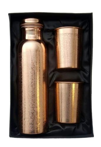 Copper Embossed Leak Proof Water Bottle Two Glasses with a Gift Box