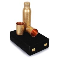 Copper Embossed Leak Proof Water Bottle Two Glasses with a Gift Box