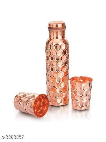 Golden Pure Copper Diamond Design Water Bottle