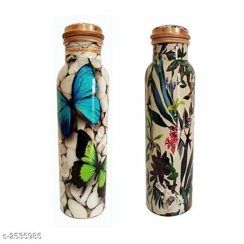 Butterstone Leaf Printed Copper Water Bottles Diameter: 9  Centimeter (Cm)