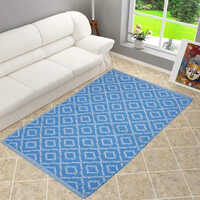 Blue Cotton Handloom Floor Rugs - Various Thicknesses, Modern Rectangular Design, Anti-slip Safety Feature, Vibrant Blue Color For Stylish Home Or Office Use