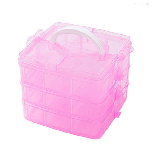 3-Tier 18 Sections Transparent Stackable Adjustable Compartment Slot Plastic Craft Storage Box (2644)