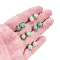 Amazonite Gemstone 8mm Round 925 Sterling Silver Gold Vermeil Bezel Set Stud