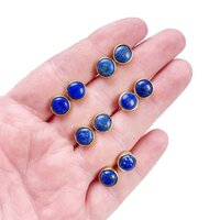 Lapis Lazuli Gemstone 8mm Round 925 Sterling Silver Gold Vermeil Bezel Set Stud