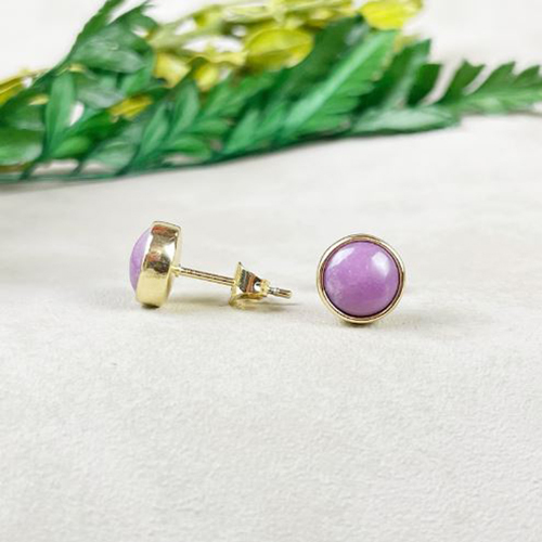 Sugilite Gemstone 8mm Round 925 Sterling Silver Gold Vermeil Bezel Set Stud