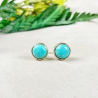 Turquoise Gemstone 8mm Round 925 Sterling Silver Gold Vermeil Bezel Set Stud