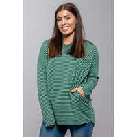 Full Sleeve T-Shirt - Organic Cotton Fabric, Customized Size, Green & Other Colors Available | Breathable, Washable, Modern Striped Pattern, All Season Wear