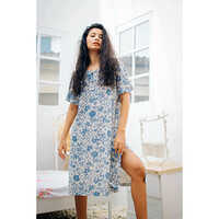 Floral Dress For Summer - Organic Cotton Fabric, Customized Size, Blue-white & Various Colors | Breathable, Washable, Short Sleeves, Printed Pattern