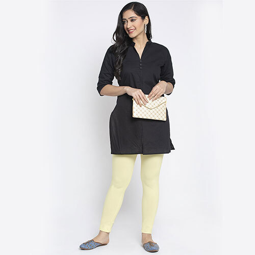 Women's Cotton Lycra Leggings - 4 Way Stretch, Casual Style in Cream Color