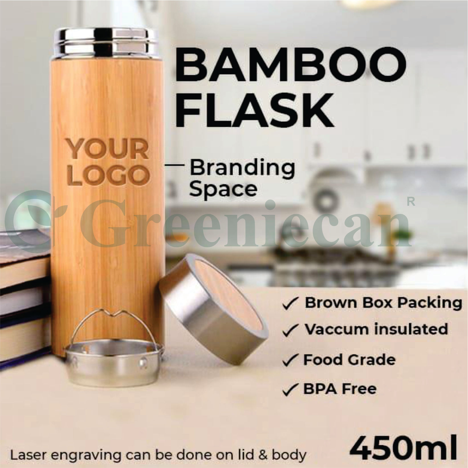 Bamboo Steel Vaccum Flask