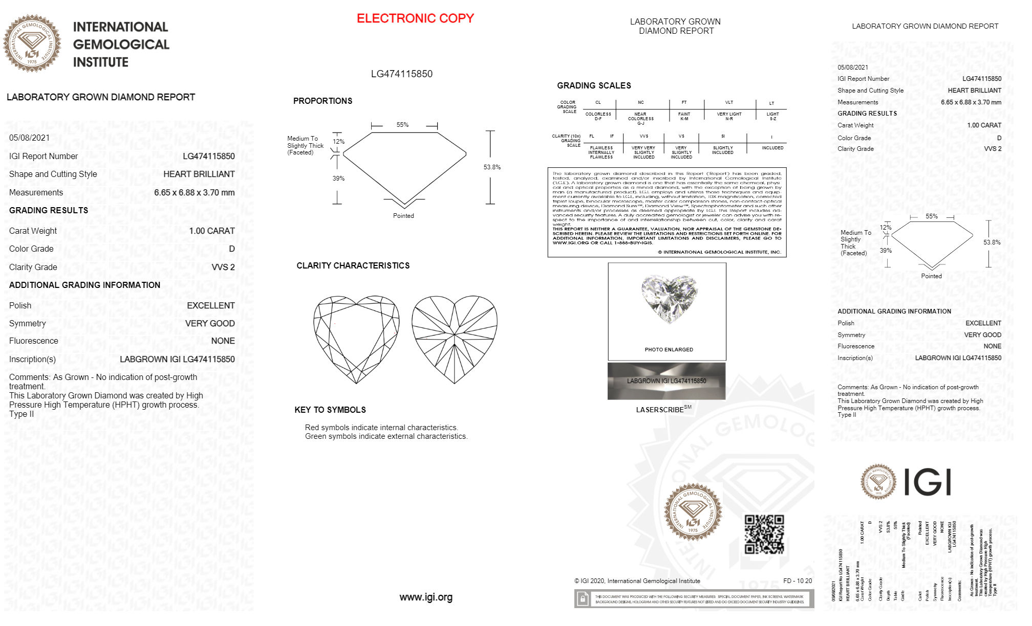 HEART  1ct D VVS2 HPHT Certified Lab Grown Diamond 474115850