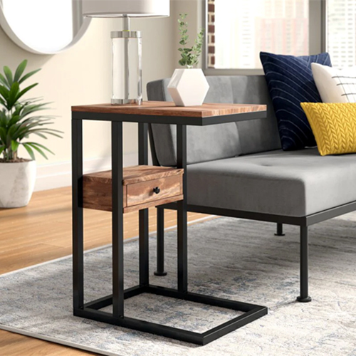 Solid Wood C Table End Table Set with Storage Compact