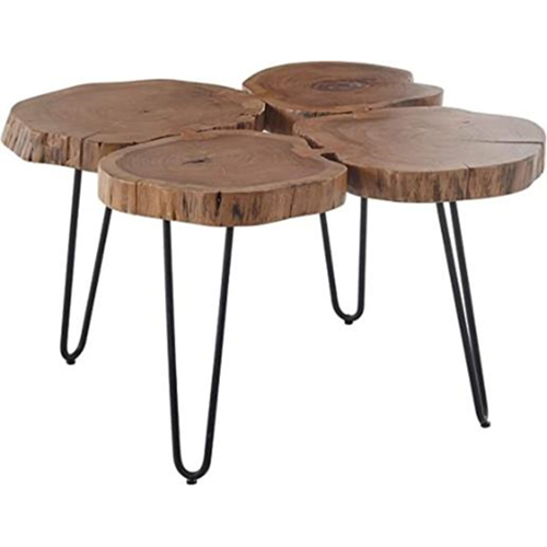 Tree Disc Acacia Solid Wood with Black Metal Frame Mini Coffee Table
