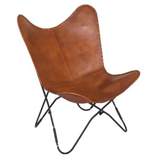 Metal Butterfly Chair with Leather Seat