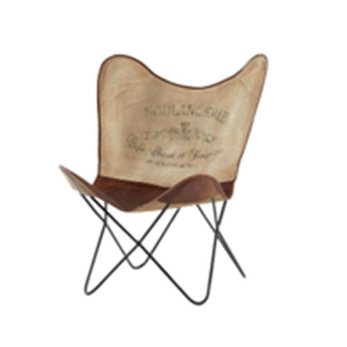 Metal Butterfly Chair With Canvas And Leather Seat