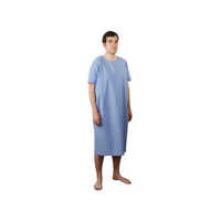 Patient Gown - Cotton Fabric, Medium Sleeve, Blue Color | Unisex Design, Round Collar, Back Knot Closure
