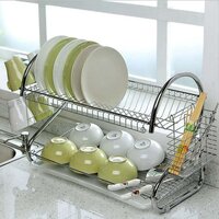 Kitchen Dish Cup Drying Rack 2 Tier Drainer Dryer Tray Cutlery Holder Organizer 59cm (7670)