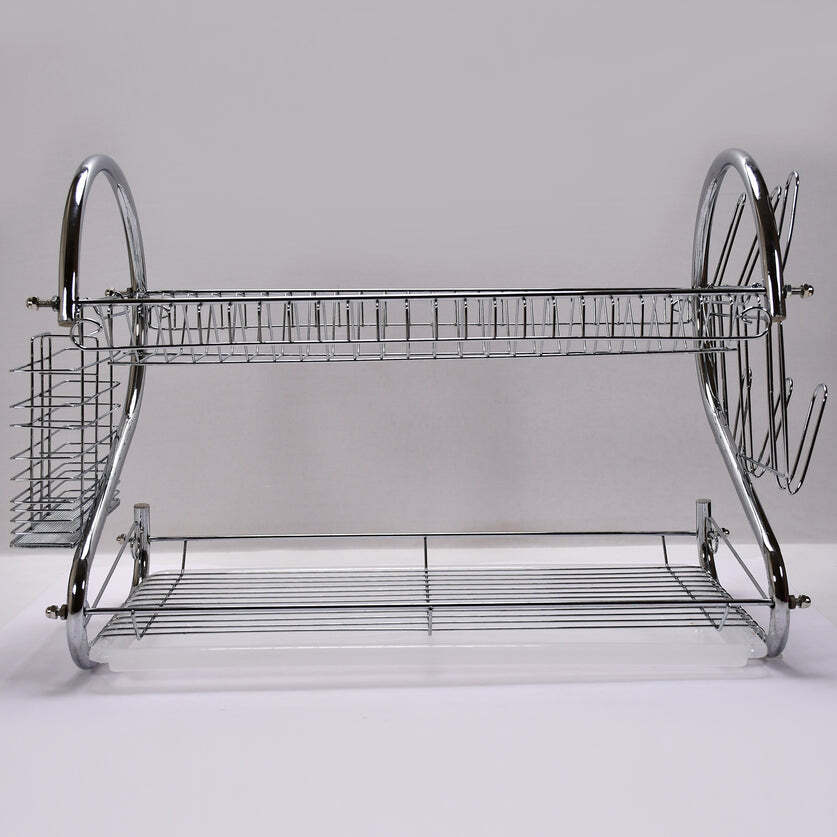 Kitchen Dish Cup Drying Rack 2 Tier Drainer Dryer Tray Cutlery Holder Organizer 59cm (7670)
