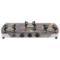 3 BURNERS DESIGNER GLASS TOP GAS STOVE