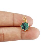 Emerald Gemstone Sun Shape Charm Pendant - 12mm Electroplated In Gold, Silver, Rose Gold | Sterling Silver With Vibrant Emerald Color