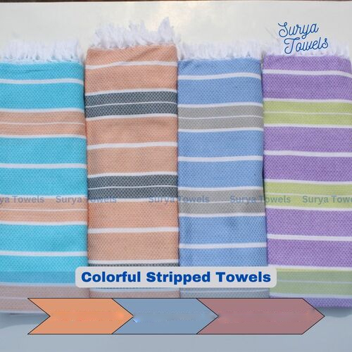Colorful Striped Towels 30x60 Inches, 100% Cotton, Multicolor | Dobby Woven, Quick Dry, High Water Absorbency, Soft Touch, Customizable Size