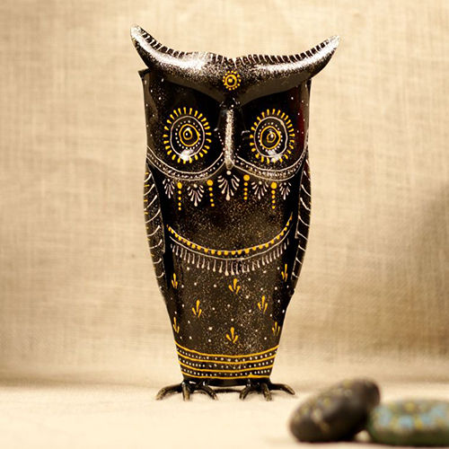 Black 4X5.5X10 Inch Iron Painted Big Owl Planter