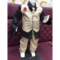 Boys 3 Piece Suit - Customized Sizes, Blue & Brown Printed Design | Breathable, Cool Pass, No Fade, Full Sleeves, Modern Style For Summer