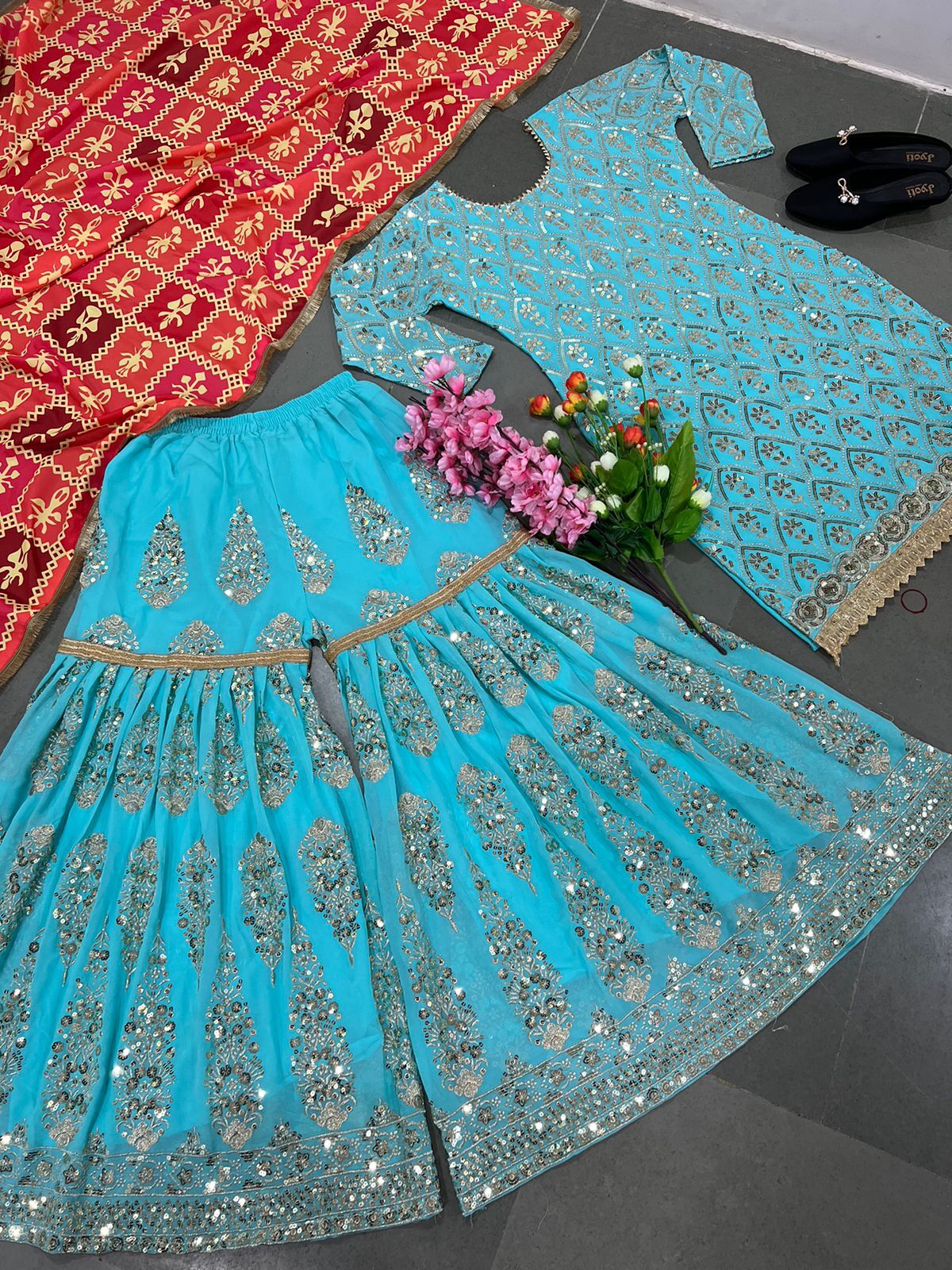 Faux Georgette Full Sleeve With Rivet Moti Work Salwar Suit