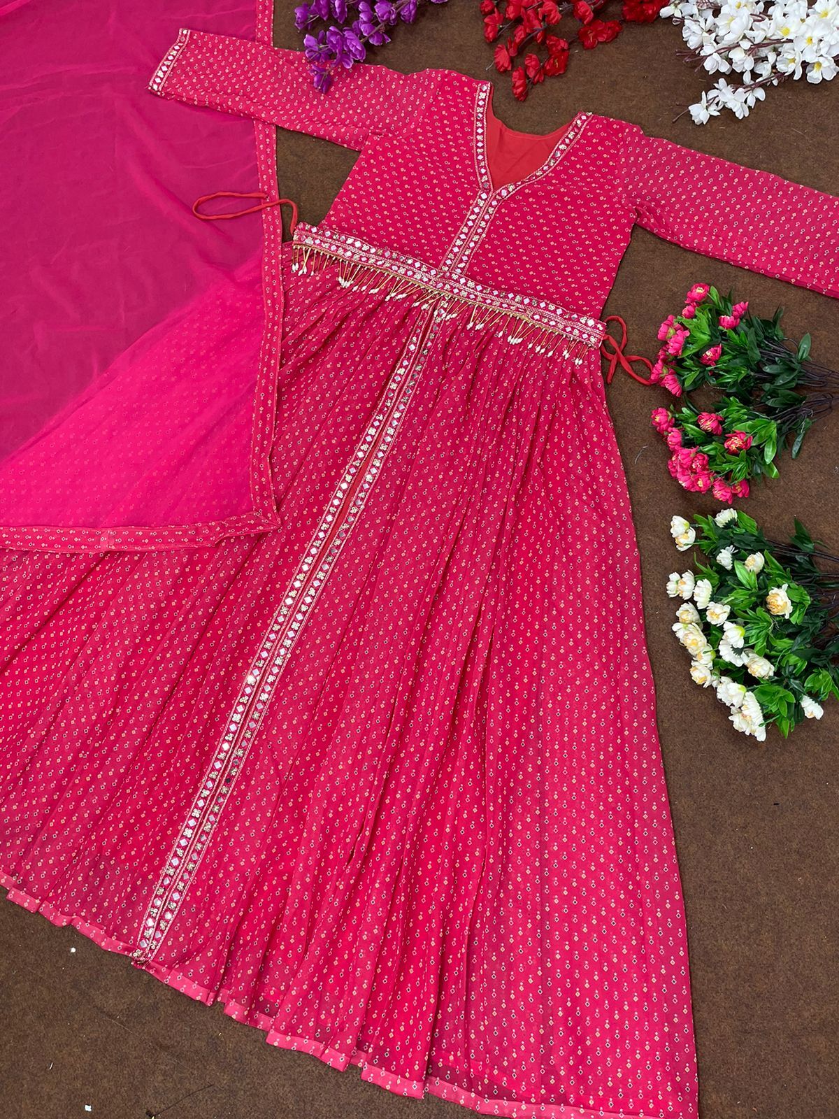 DESIGNER PARTY WEAR PRINTE ANARKALI TOP WITH DUPATTA