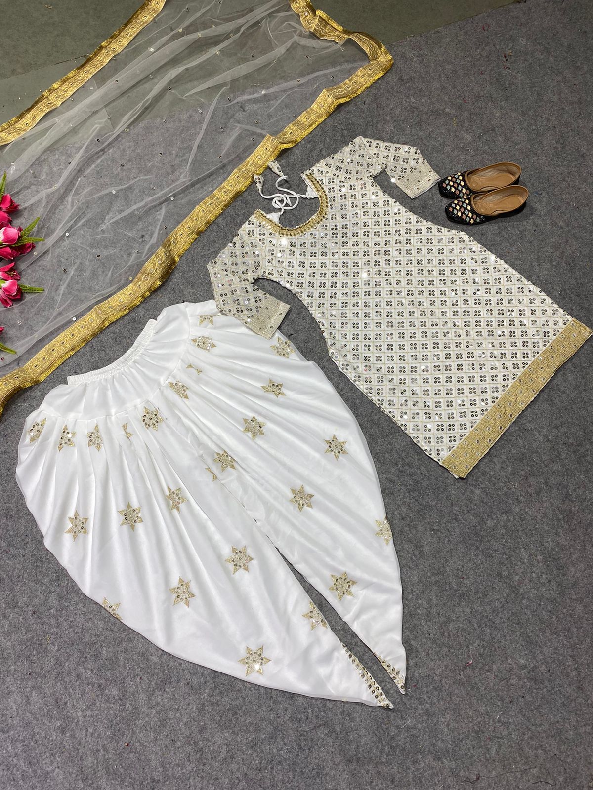 Party Wear Look Top Dhoti Salwar And Dupatta
