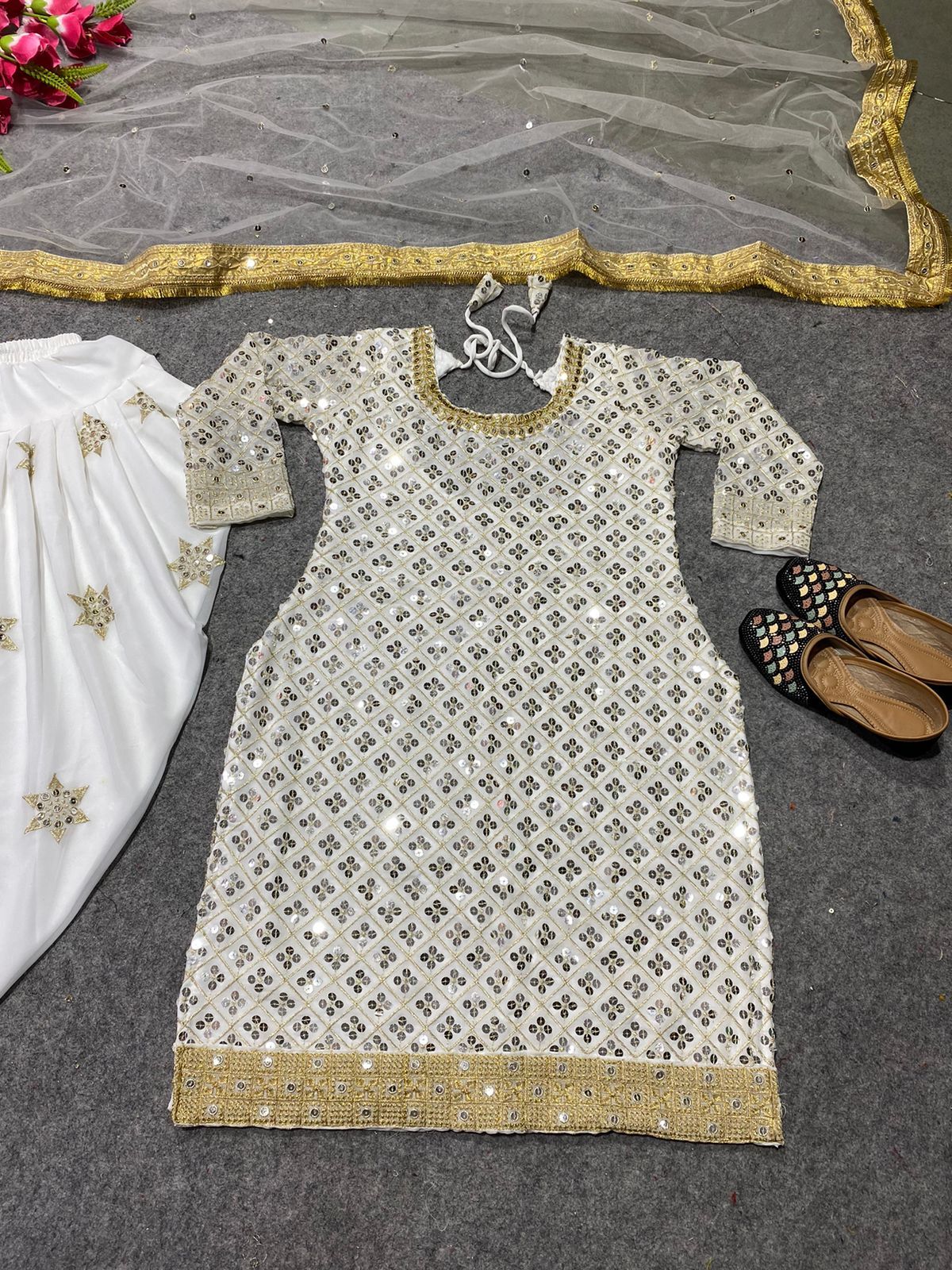 Party Wear Look Top Dhoti Salwar And Dupatta