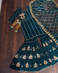Pure Parampara Silk With Embroidery Designer Party Wear Look Top Plazzo Dupatta Set